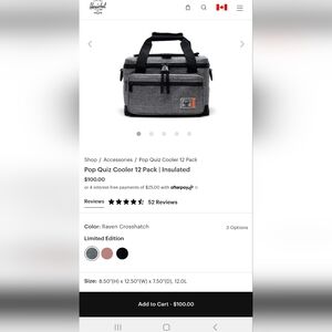 Herschel Pop Quiz 12 Can Soft Cooler NWT